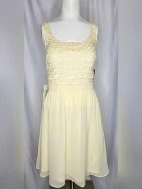 Hailey Adrianna Papell Ivory Lace Sequin Embellishments Chiffon Dress 6 NWT
